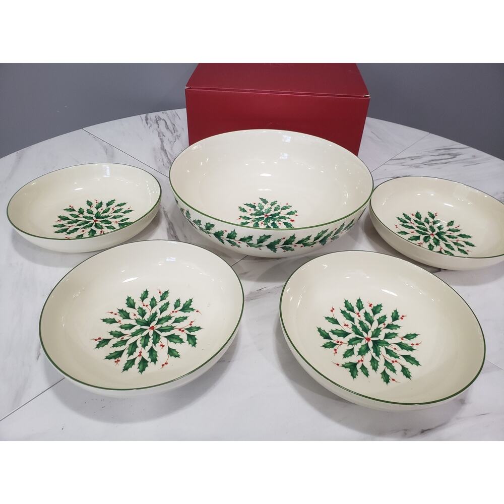 NEW Lenox Holiday 894184 Pasta Serving 5 Piece Set Christmas Bowl